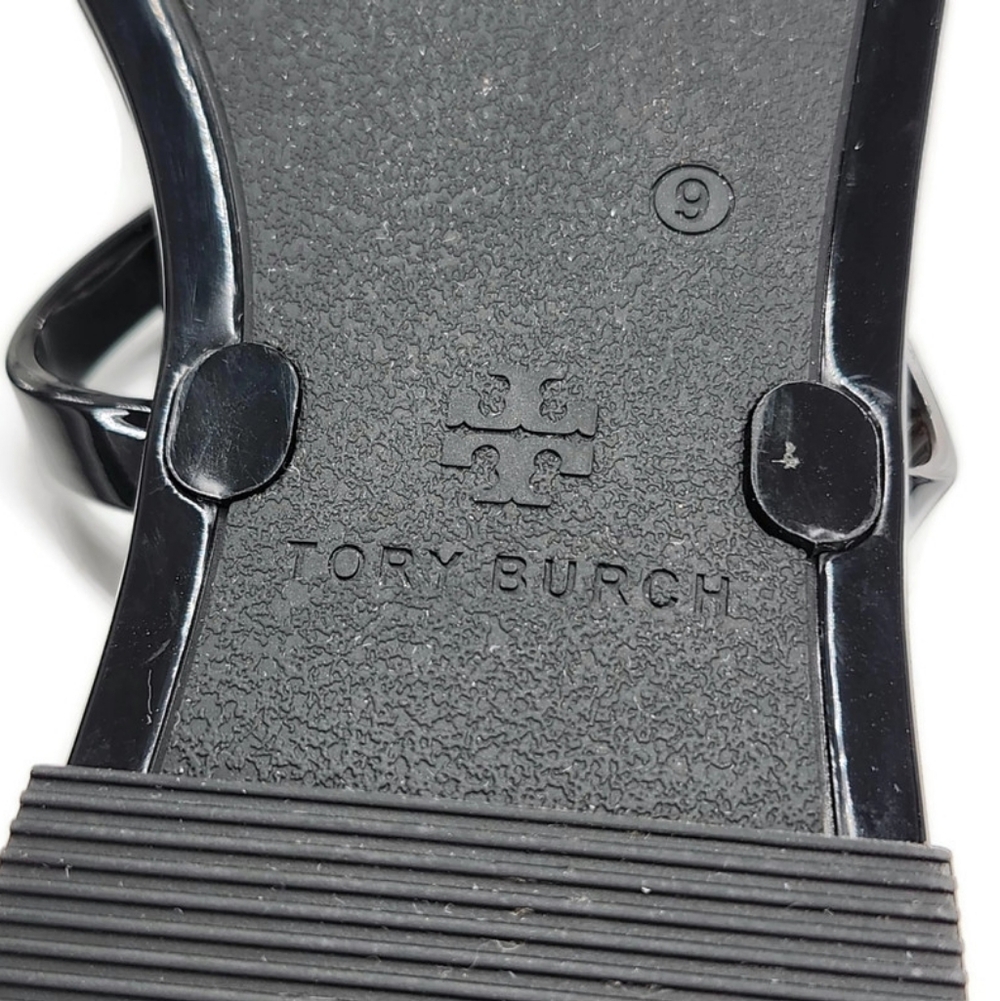 Tory Burch Roxanne Black Jelly Gold Double T Logo T-Strap Slide-On Thong Sandals - Picture 9 of 9